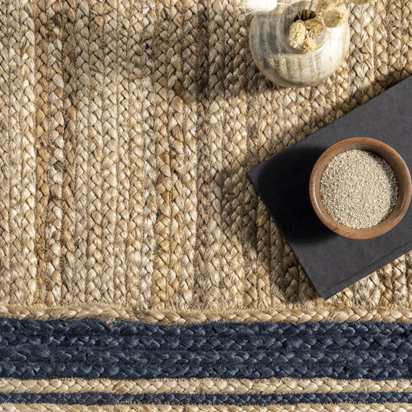 Breakwater Bay Speight Coastal Braided Power Loom Jute Brown/Navy